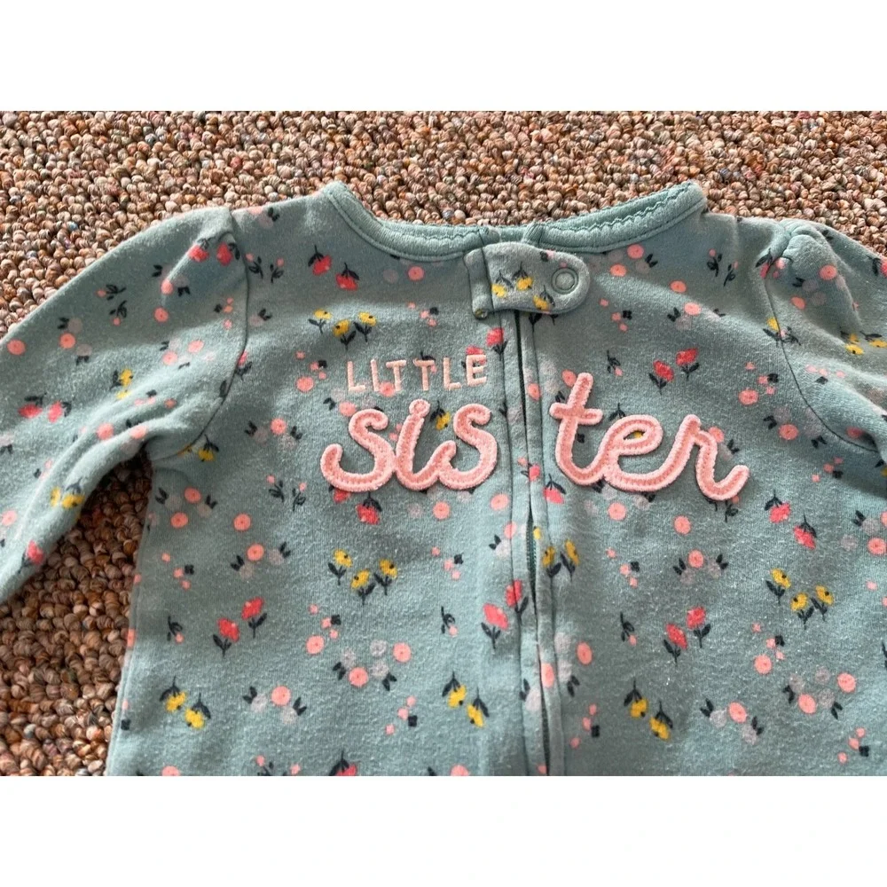 Carter's Girls Floral Little Sister One-Piece Zip Up Footed PJs 9M